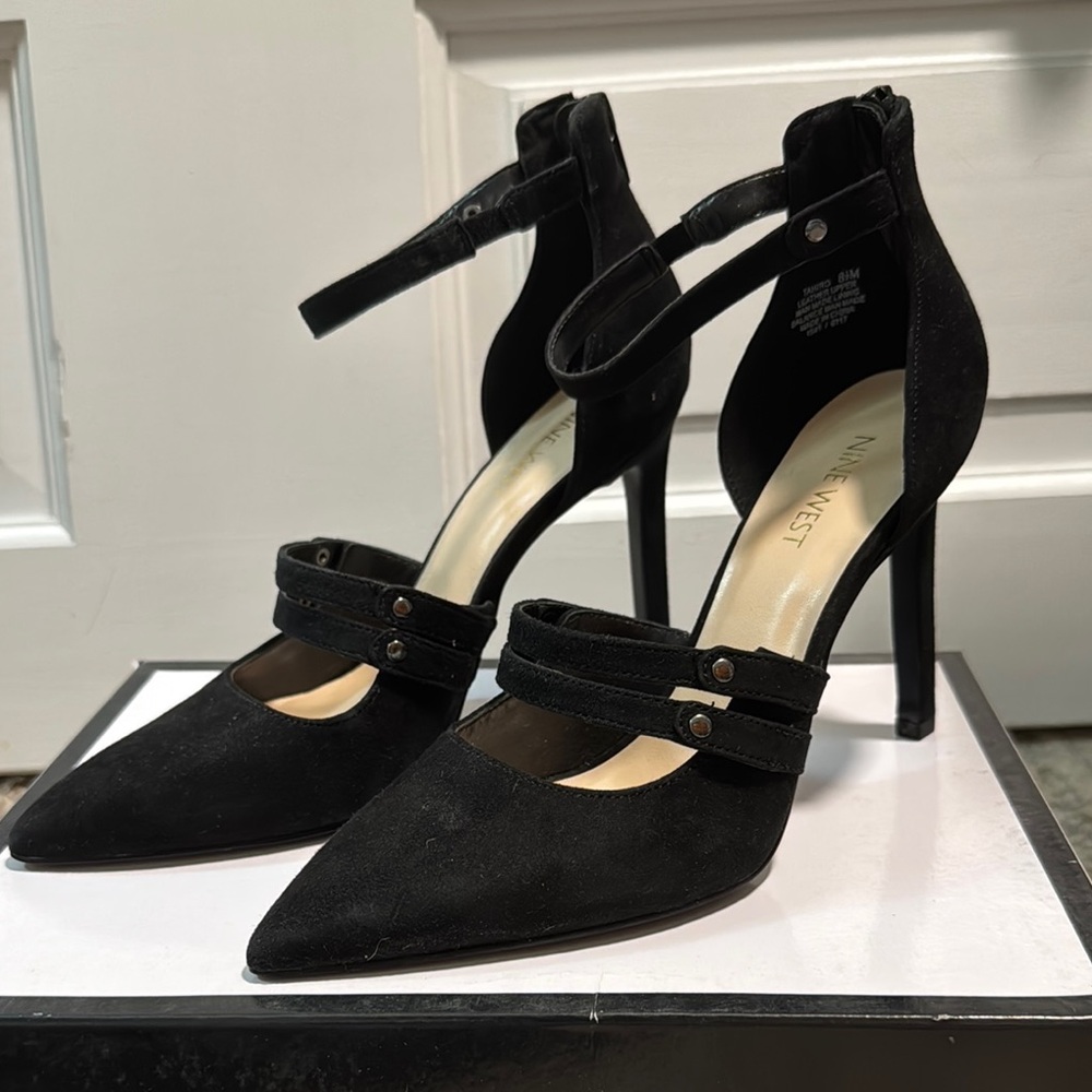 Nine West Black Stiletto Heels with Ankle Strap